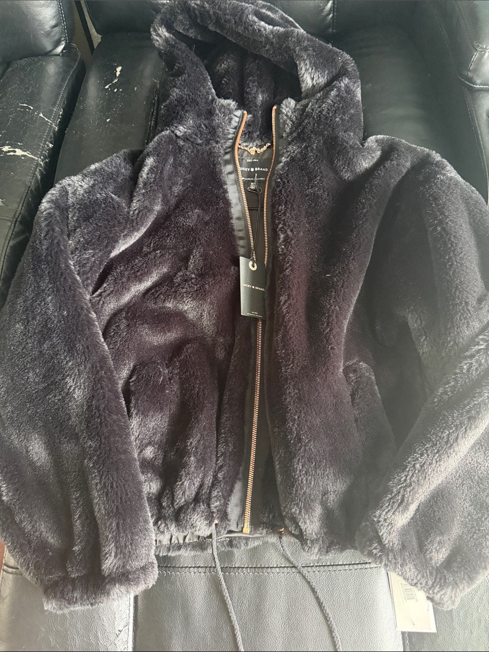 Lucky Brand NWT Faux Fur Hooded Jacket - Black Size: M